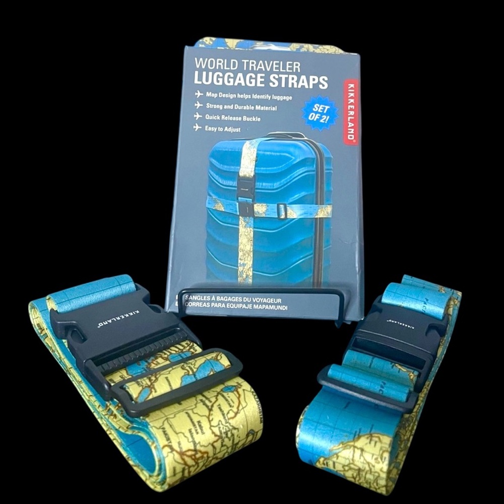 Luggage Straps 2x World Traveler Kikkerland Map Design Durable Adjustable NIB